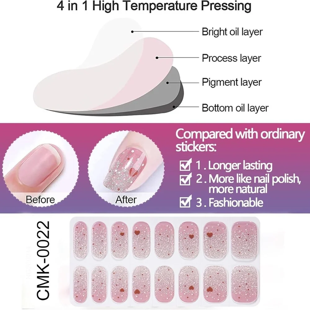 Pink And Silver Glitter Gradient Gel Nail Wraps